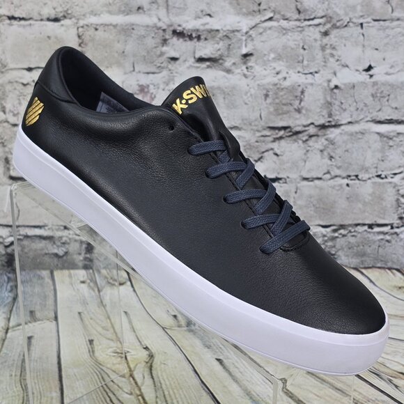 K-Swiss Court Pro Startup Sneakers Men’s 9.5 Black Leather Laced 06729-002 NEW - Picture 1 of 11